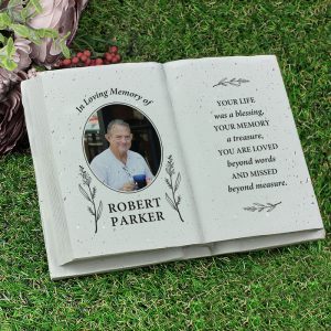 Personalised Botanical Memorial Photo Resin Book Ornament