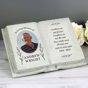 Personalised Botanical Memorial Photo Resin Book Ornament