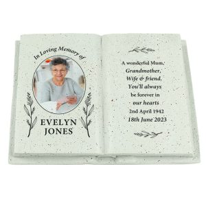 Personalised Botanical Memorial Photo Resin Book Ornament