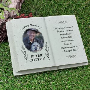 Personalised Botanical Memorial Photo Resin Book Ornament