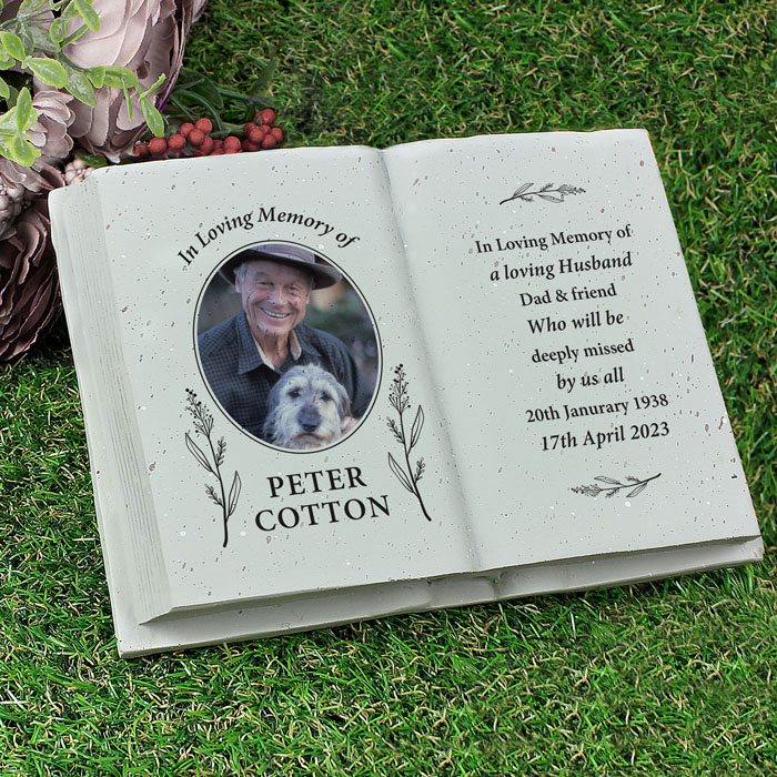 Personalised Botanical Memorial Photo Resin Book Ornament