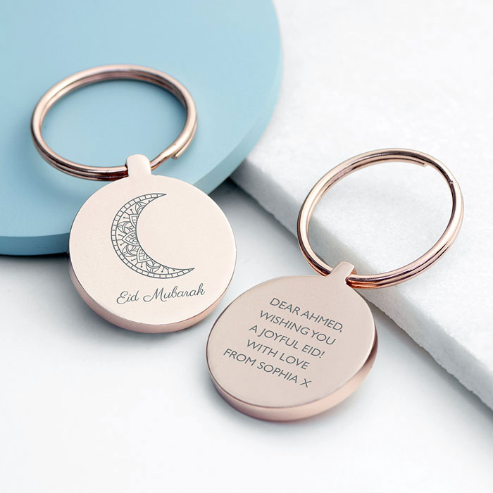 Personalised Eid Mubarak Keyring Silver or Rose Gold