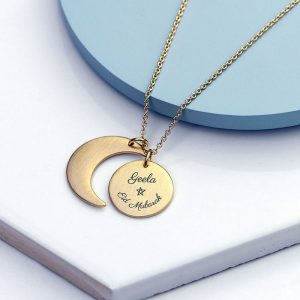 Personalised Eid Mubarak Gold Plated Moon & Sun Necklace