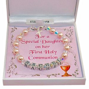 Personalised Sterling Silver & Pearls Communion Bracelet