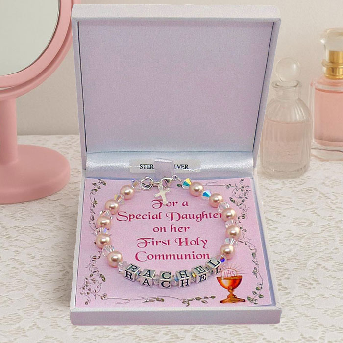 Personalised Sterling Silver & Pearls Communion Bracelet