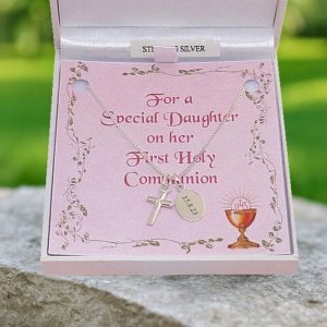 Sterling Silver Communion Necklace With Cross & Engraved Tag