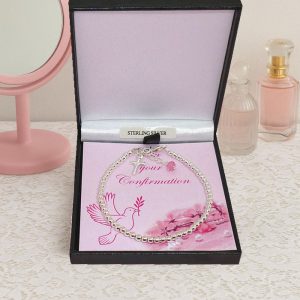 Sterling Silver Confirmation Bracelet With Pink Crystal