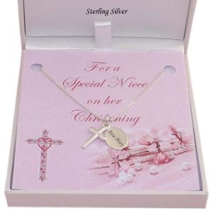 Girls Personalised Sterling Silver Christening Cross & Chain
