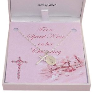 Girls Personalised Sterling Silver Christening Cross & Chain