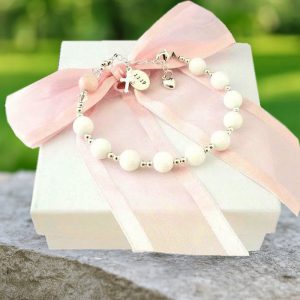 White Onyx Rosary Bracelet With Engraved Sterling Silver Tag