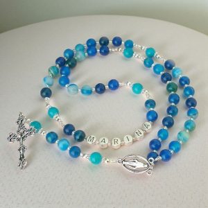 Personalised Name Blue Agate Gemstones Rosary Beads