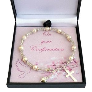 Girl's Pearl Confirmation Bracelet with Gift Box