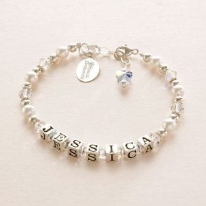 Personalised Silver & Pearl Flower Girl Bridesmaid Bracelet