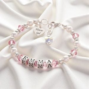 Personalised Silver & Pearl Flower Girl Bridesmaid Bracelet