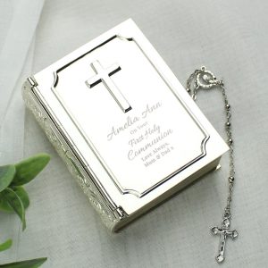 Personalised First Holy Communion Bible Box & Rosary Beads