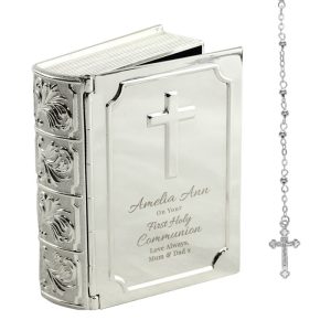 Personalised First Holy Communion Bible Box & Rosary Beads
