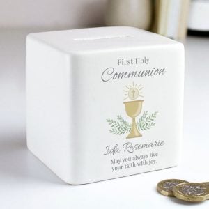 Personalised First Communion Money Box Ceramic Cube