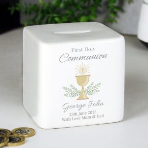 Personalised First Communion Money Box Ceramic Cube