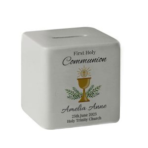 Personalised First Communion Money Box Ceramic Cube