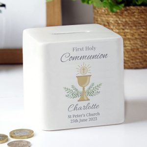 Personalised First Communion Money Box Ceramic Cube