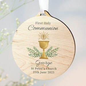 Personalised First Holy Communion Round Wooden Decoration
