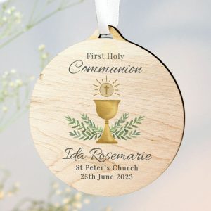 Personalised First Holy Communion Round Wooden Decoration