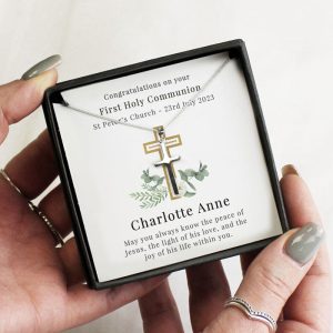 Silver Plated Cross & Chain Necklace With Personalised Box