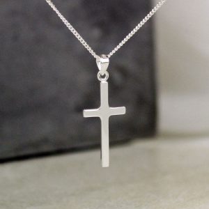 Silver Plated Cross & Chain Necklace With Personalised Box