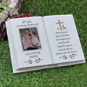 Personalised Memorial Cross Photo Upload Resin Book Ornament