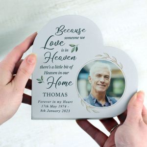 Personalised Botanical Memorial Photo Upload Heart Ornament