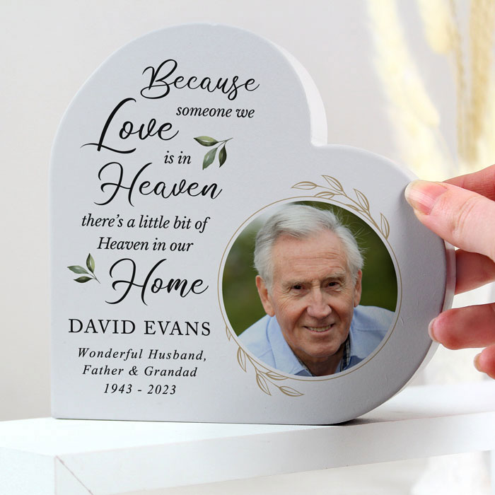 Personalised Botanical Memorial Photo Upload Heart Ornament