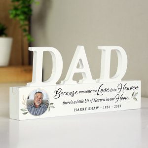 Personalised Botanical Memorial Photo Wooden Dad Ornament