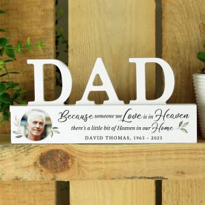 Personalised Botanical Memorial Photo Wooden Dad Ornament