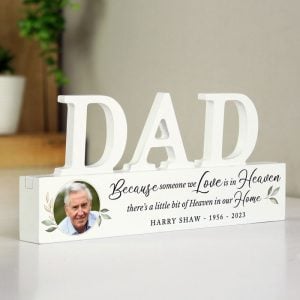 Personalised Botanical Memorial Photo Wooden Dad Ornament