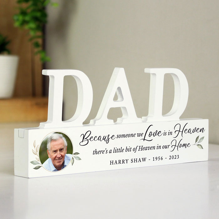 Personalised Botanical Memorial Photo Wooden Dad Ornament