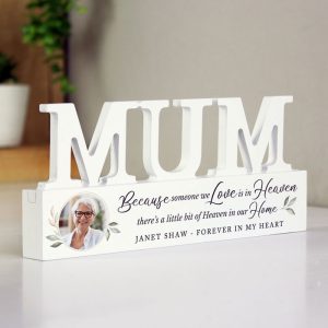 Personalised Botanical Memorial Photo Wooden Mum Ornament