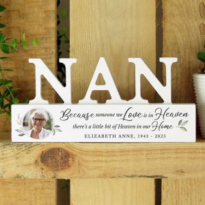 Personalised Botanical Memorial Photo Wooden Nan Ornament