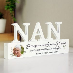 Personalised Botanical Memorial Photo Wooden Nan Ornament