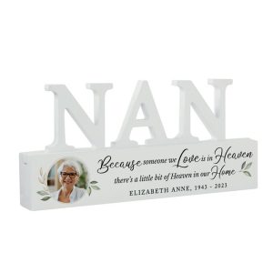 Personalised Botanical Memorial Photo Wooden Nan Ornament