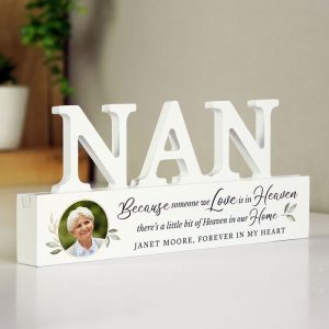 Personalised Botanical Memorial Photo Wooden Nan Ornament