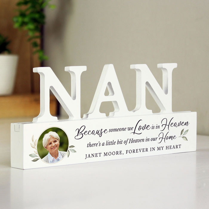 Personalised Botanical Memorial Photo Wooden Nan Ornament