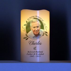 Personalised Botanical Memorial Photo Upload LED Candle