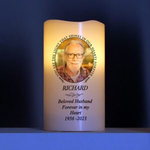 Personalised Light In Our Hearts Photo LED Memorial Candle
