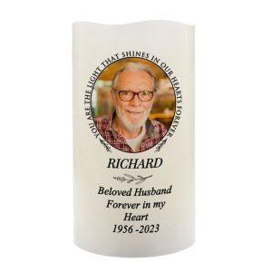 Personalised Light In Our Hearts Photo LED Memorial Candle
