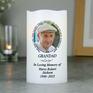 Personalised Light In Our Hearts Photo LED Memorial Candle