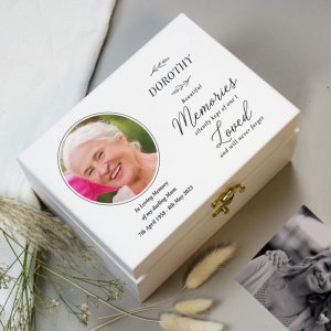 Personalised Memorial Photo Upload White Wooden Keepsake Box