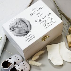 Personalised Memorial Photo Upload White Wooden Keepsake Box