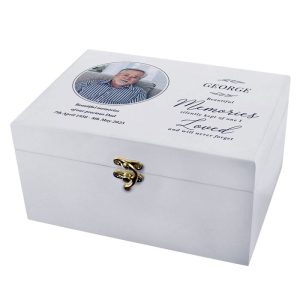 Personalised Memorial Photo Upload White Wooden Keepsake Box