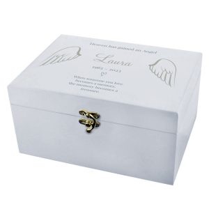 Personalised Angel Wings Memorial White Wooden Keepsake Box