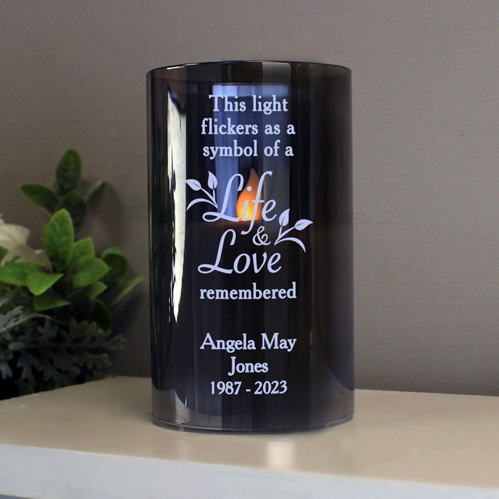 Personalised Life & Love Memorial Smoked LED Candle